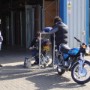An industrial sized optical flat was used here to protect the camera from the bike's exhaust fumes.